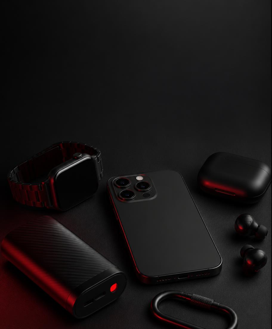 Selección de productos Podblack sobre fondo negro